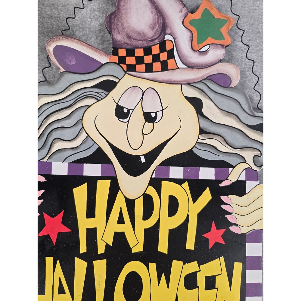 Vintage 90s Happy Halloween Sign Purple Witch Wall Decor Paper Warehouse Spooky - Picture 3 of 7